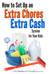 Looking for an organized way to pay your kids for the extra chores they do around the house? Here's how to set up an extra chore, extra cash system for your kids. - The Hmmmschooling Mom